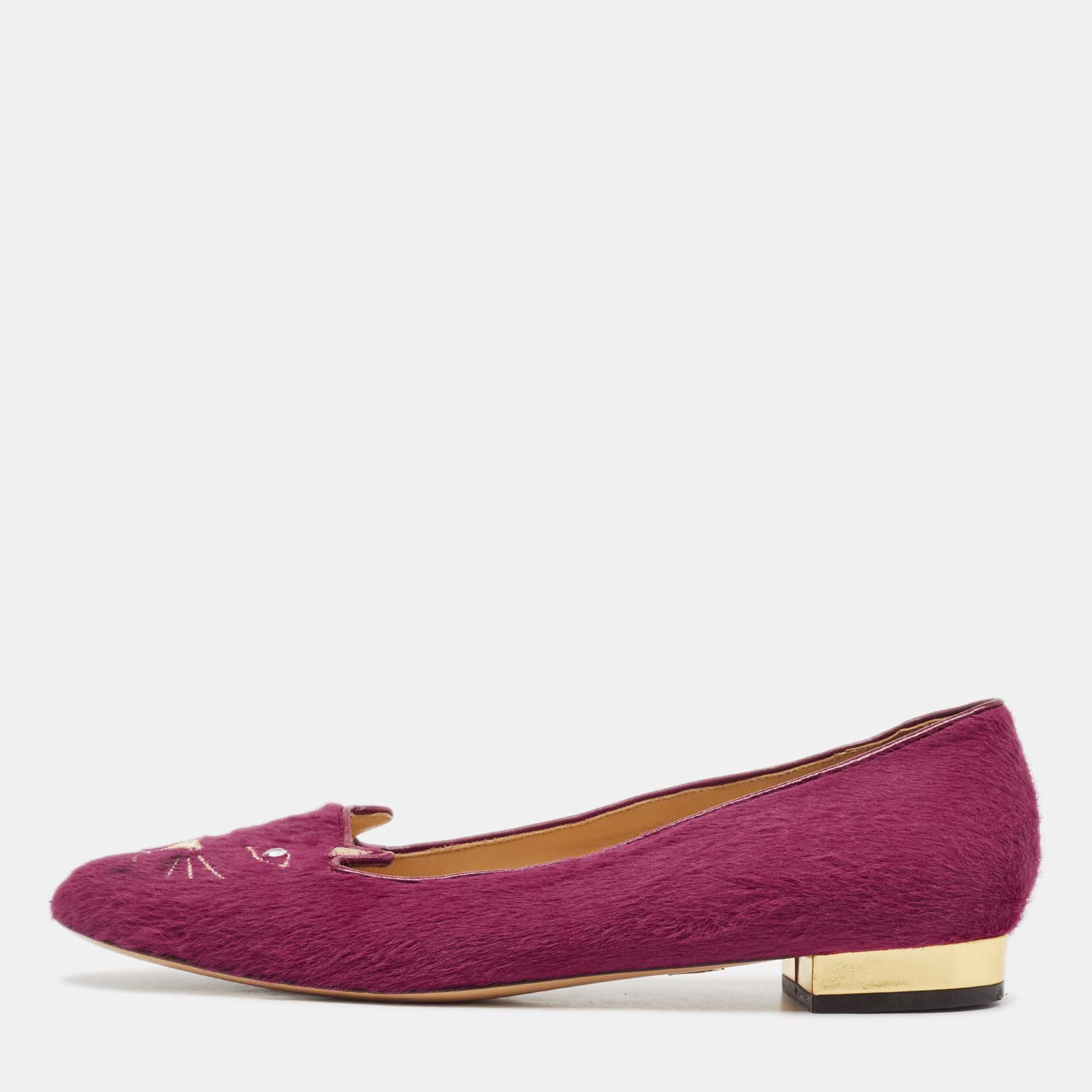 

Charlotte Olympia Pink Calf Hair Knot A Kitty Ballet Flats Size