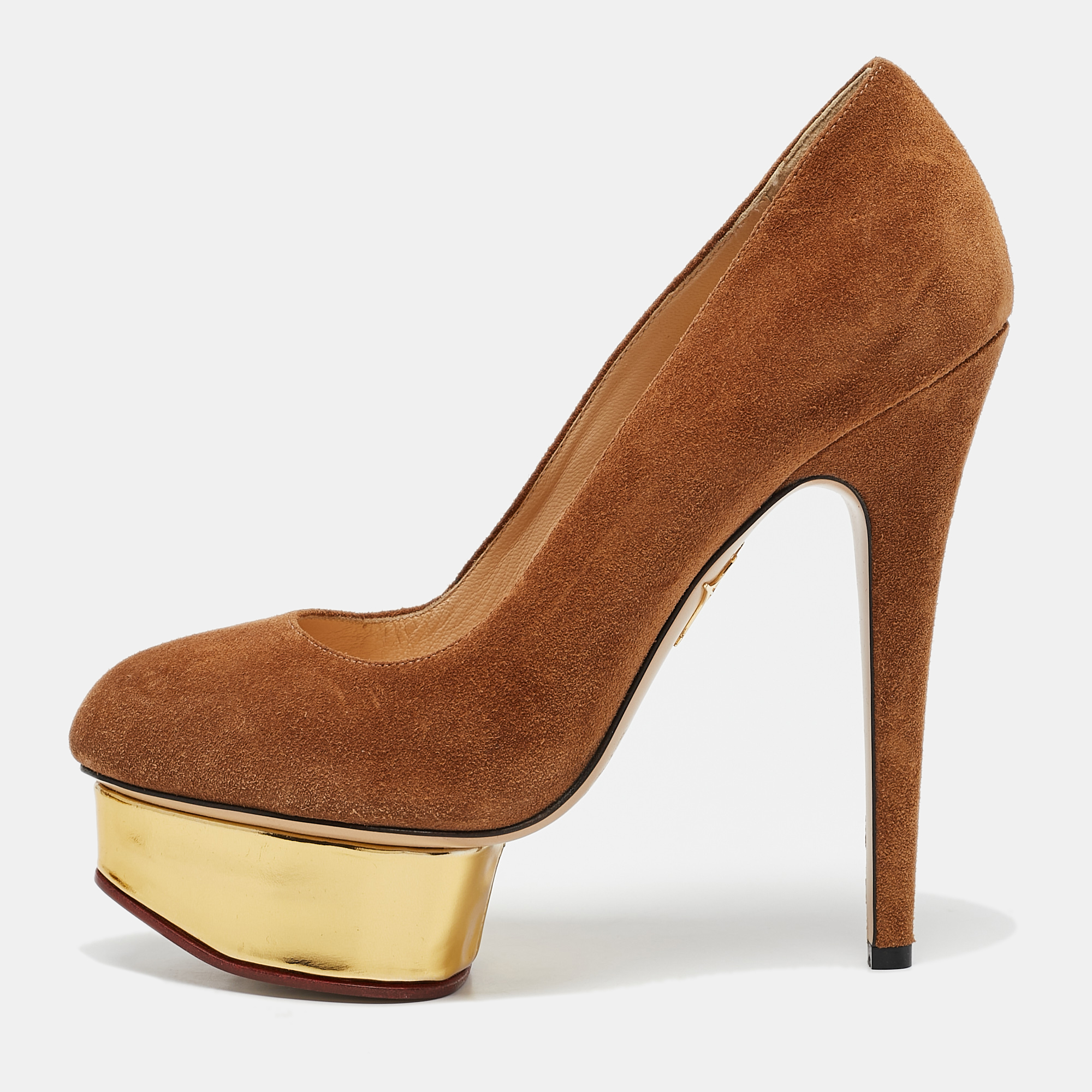 

Charlotte Olympia Brown Suede Dolly Platform Pumps Size