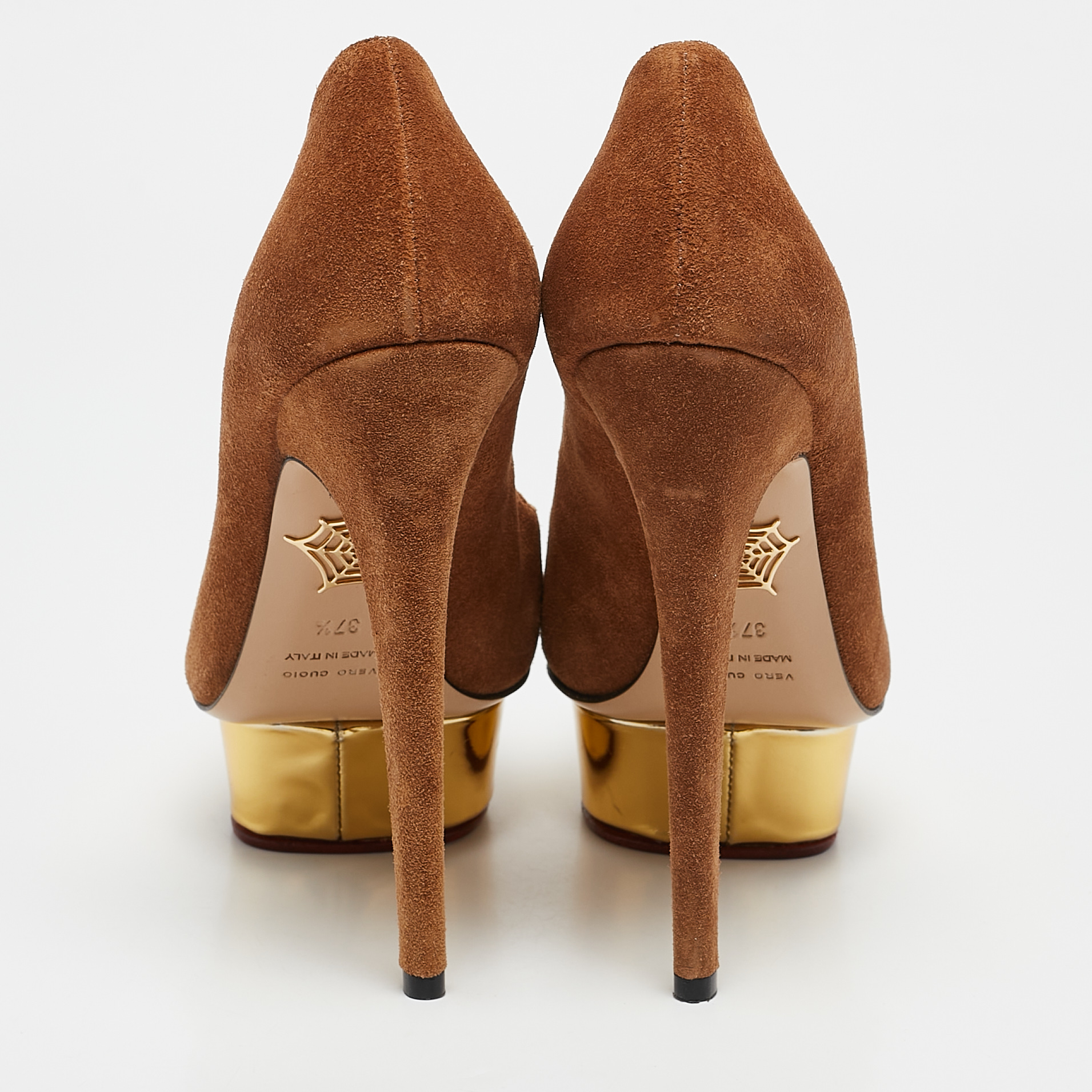 Charlotte Olympia Brown Suede Dolly Platform Pumps Size 37.5 
