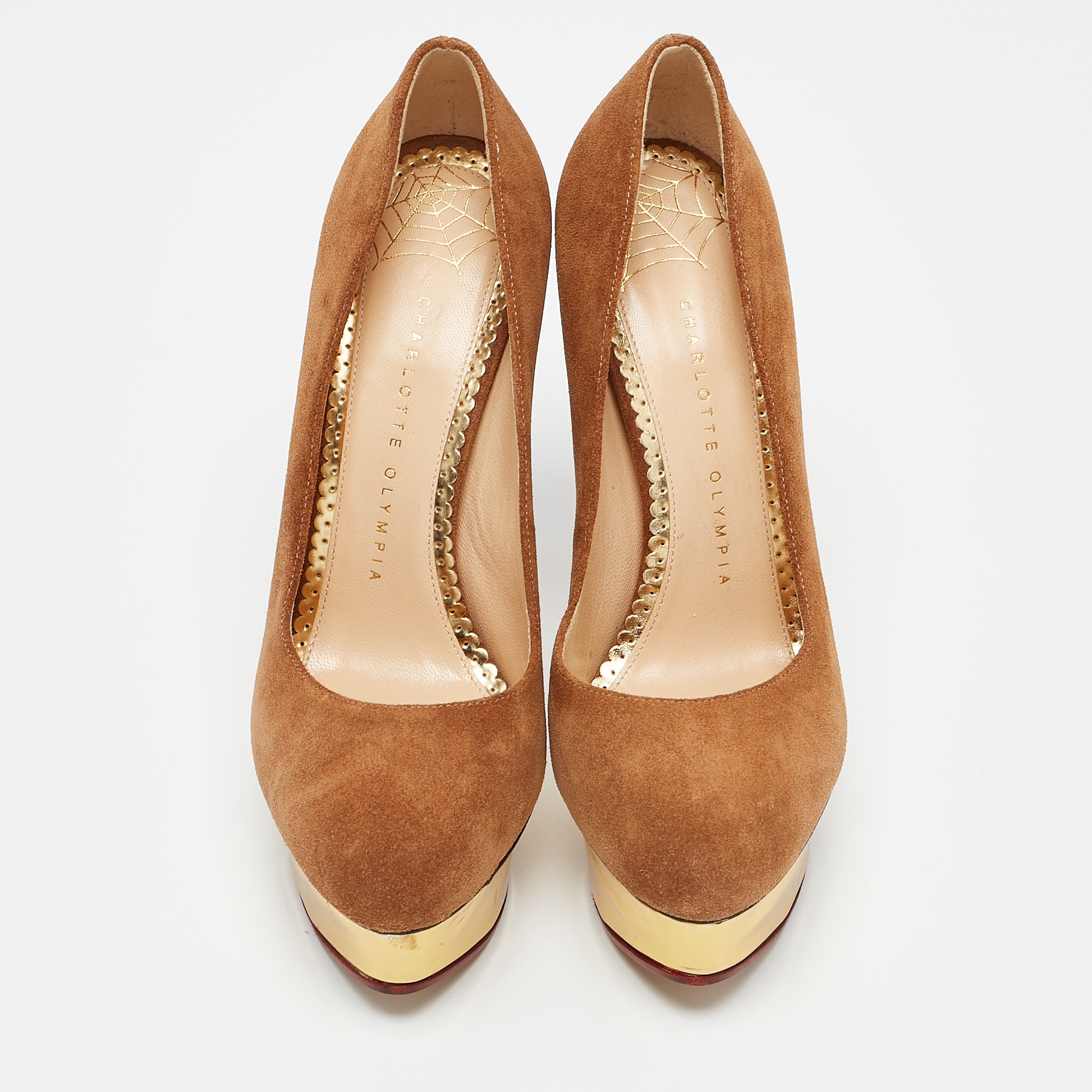 Charlotte Olympia Brown Suede Dolly Platform Pumps Size 37.5 