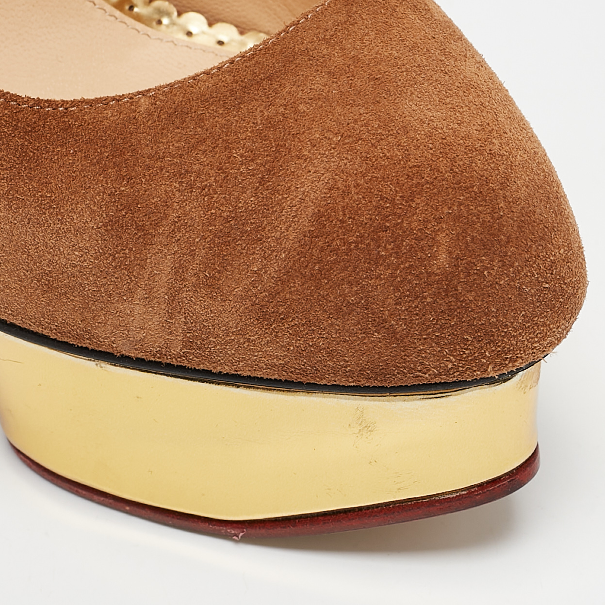 Charlotte Olympia Brown Suede Dolly Platform Pumps Size 37.5 