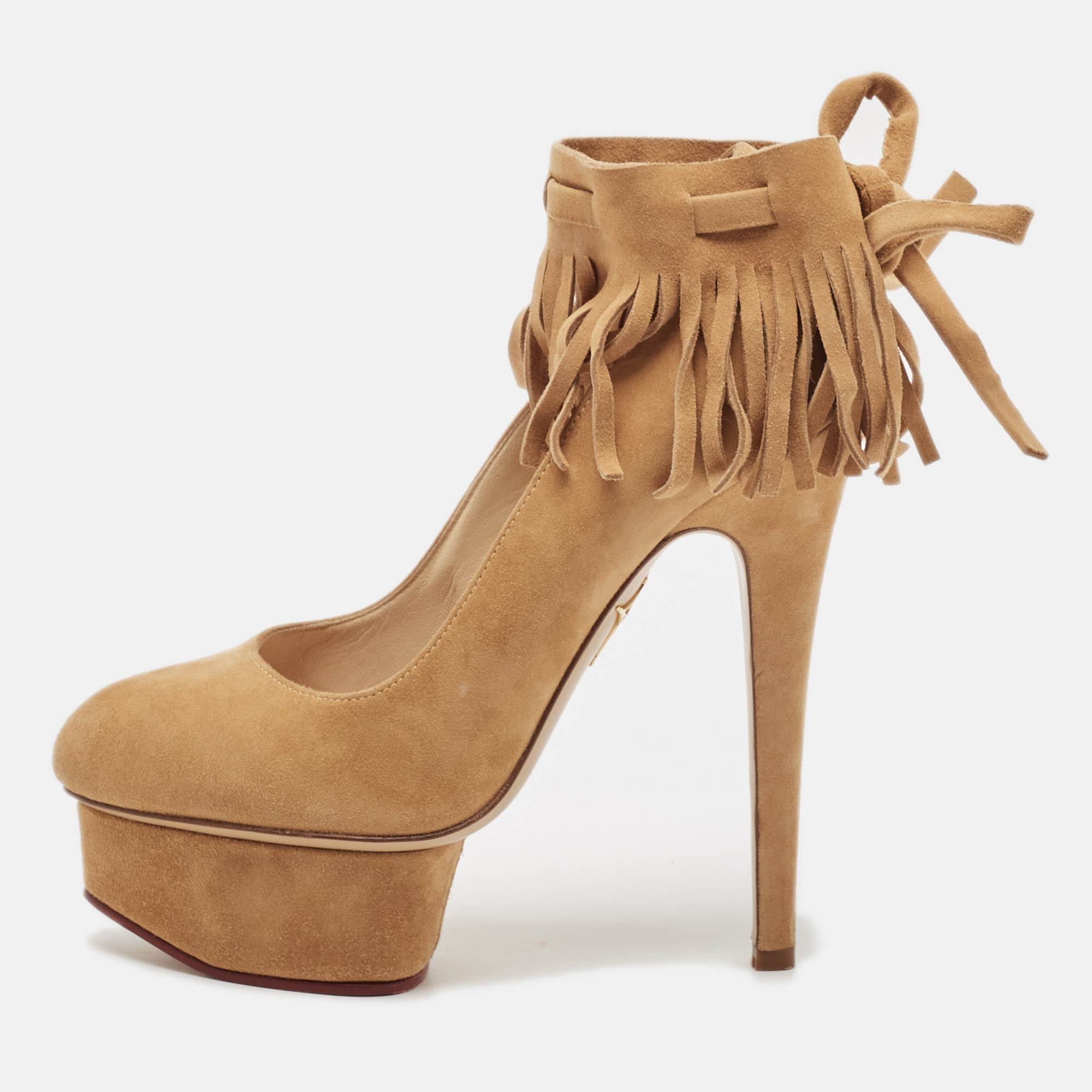 

Charlotte Olympia Beige Suede Dolly Platform Pumps Size