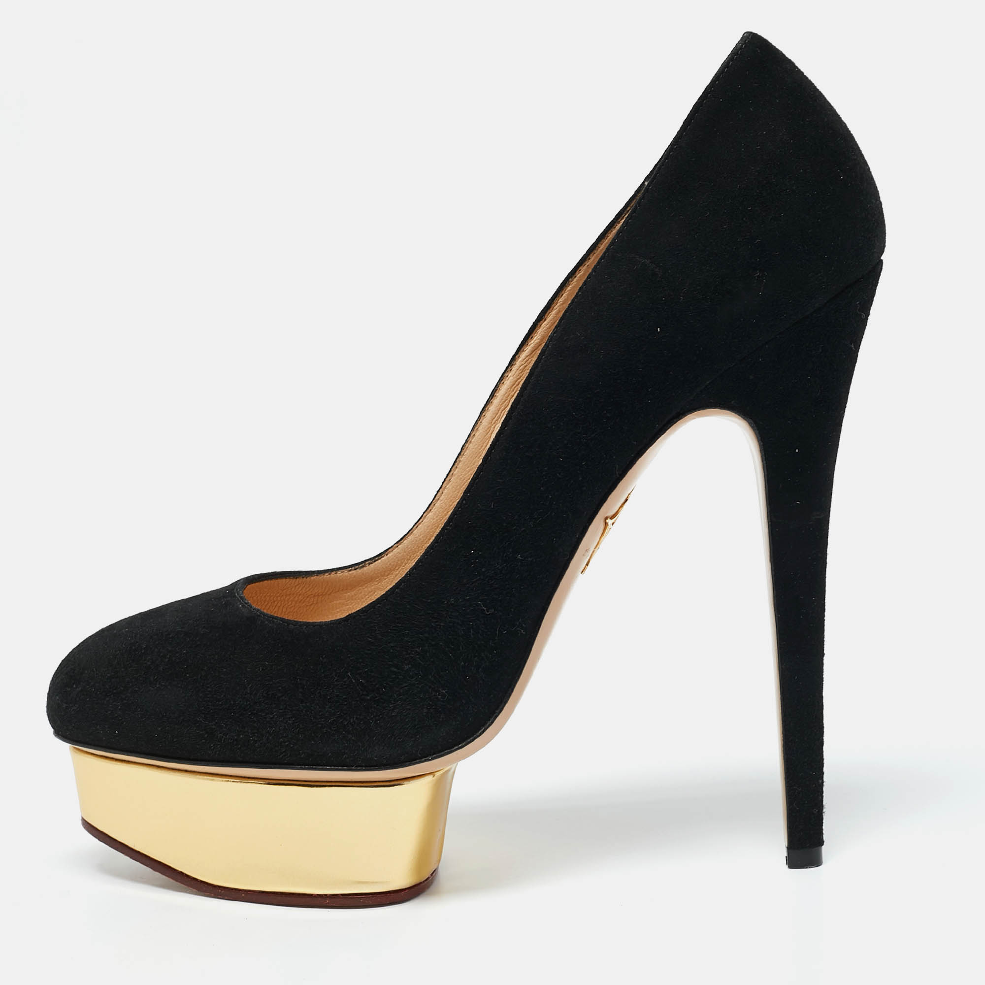 

Charlotte Olympia Black Suede Dolly Platform Pumps Size