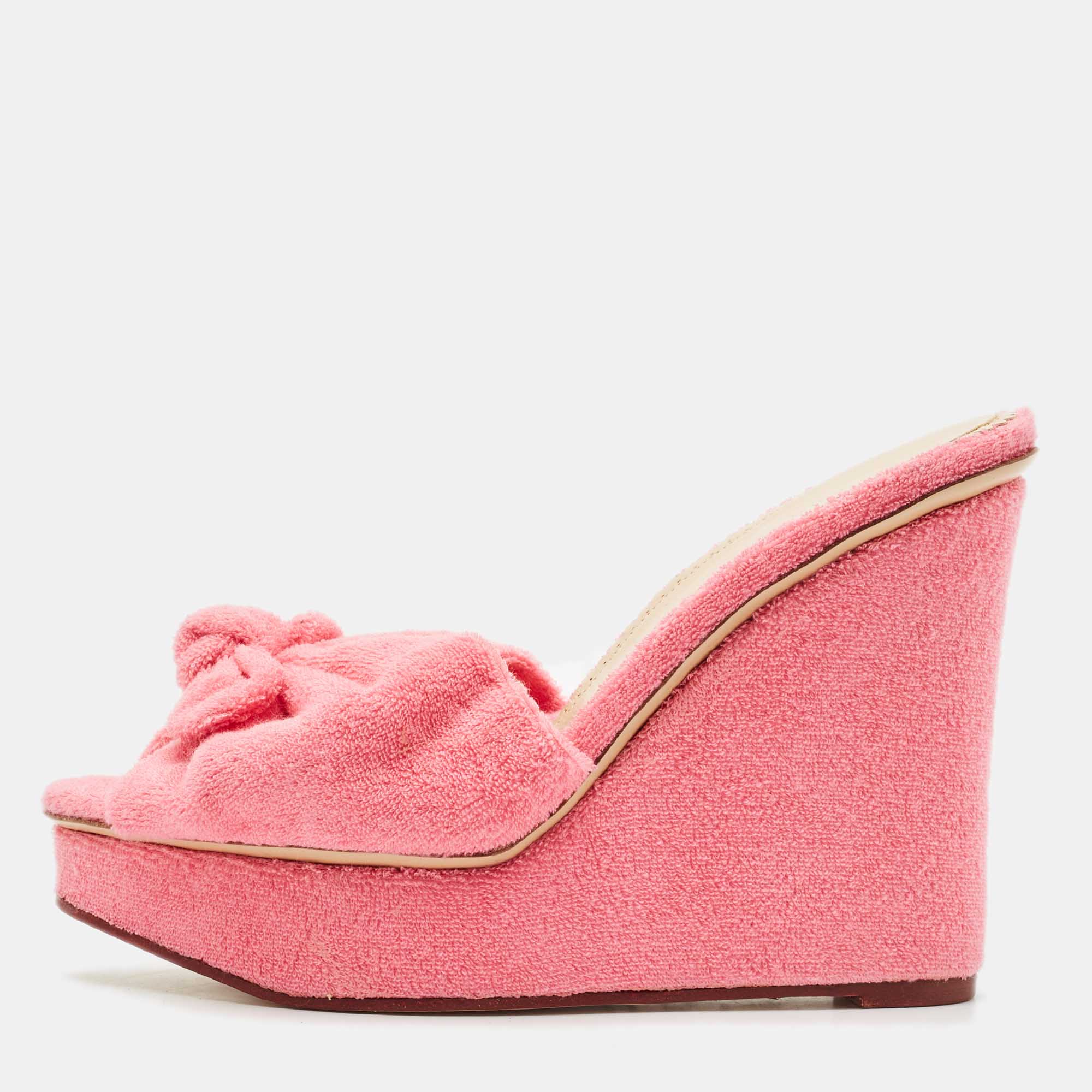 

Charlotte Olympia Pink Terry Fabric Jayne Platform Wedge Sandals Size