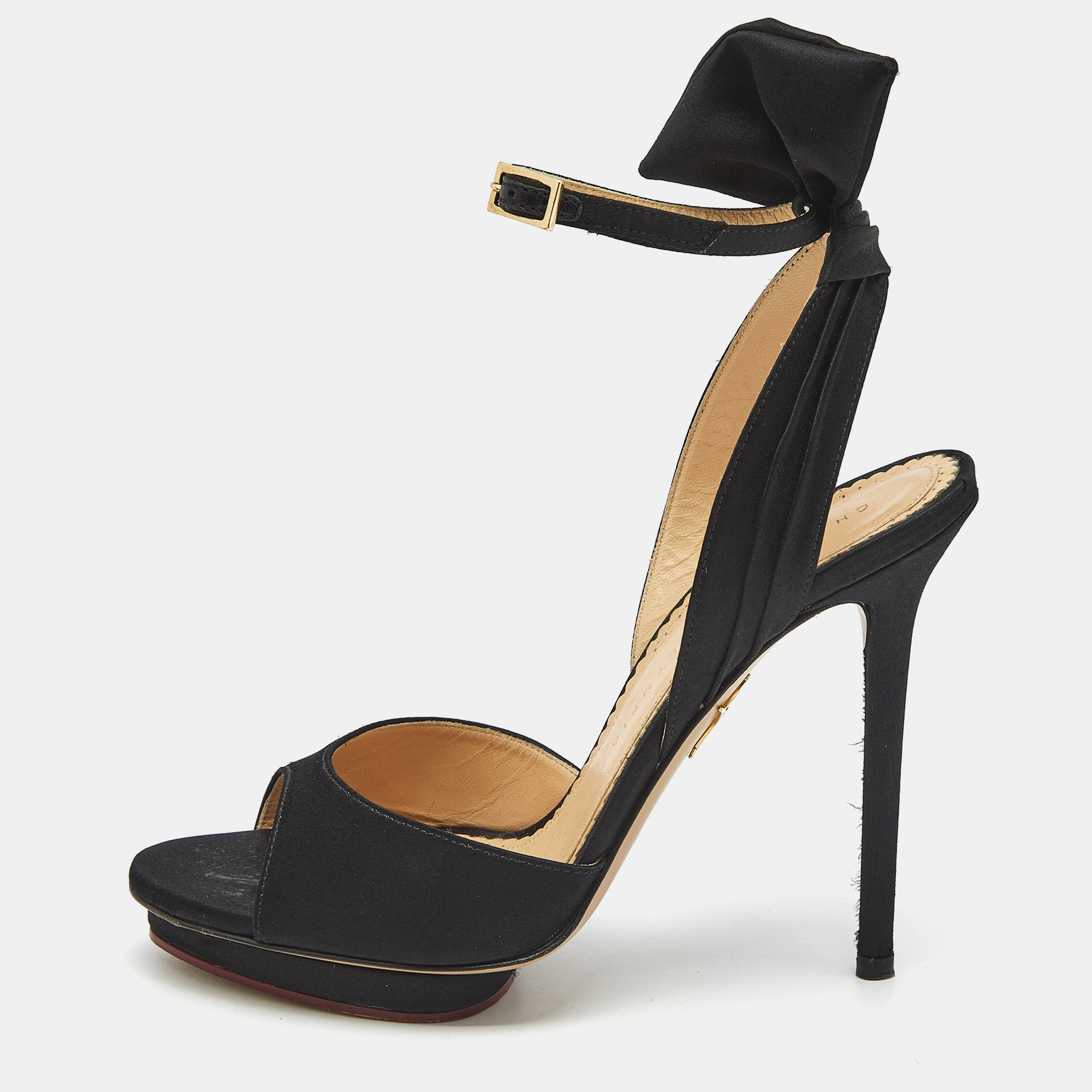 

Charlotte Olympia Black Satin Wallace Ankle Strap Sandals Size