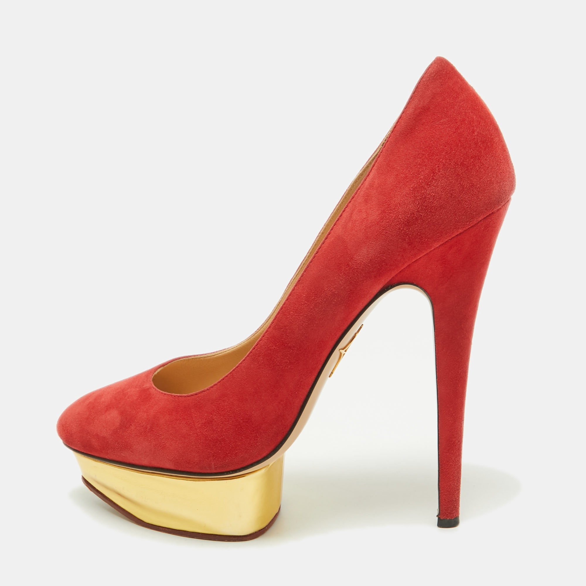 

Charlotte Olympia Red Suede Dolly Platform Pumps Size