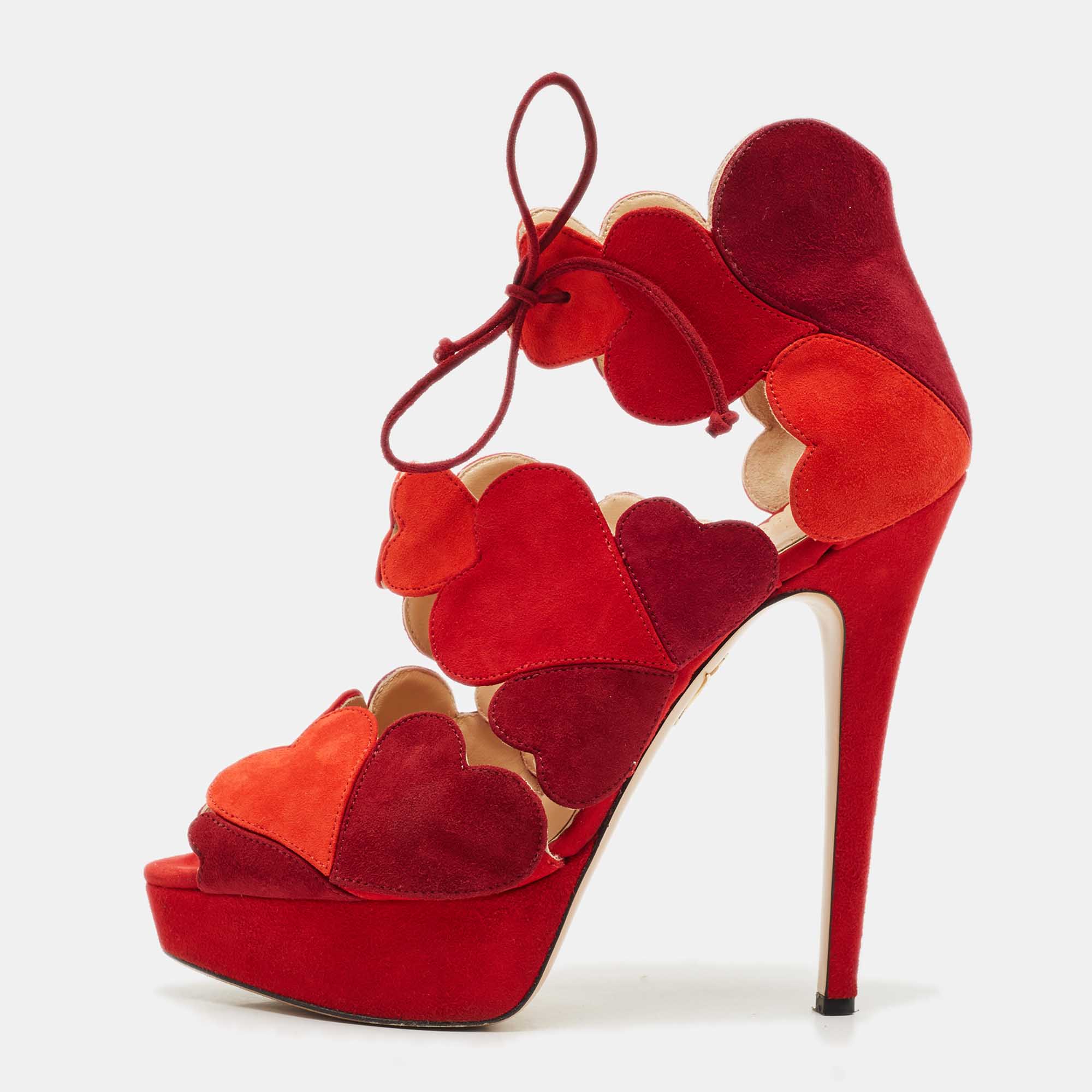 

Charlotte Olympia Multicolor Suede Head Over Platform Sandals Size