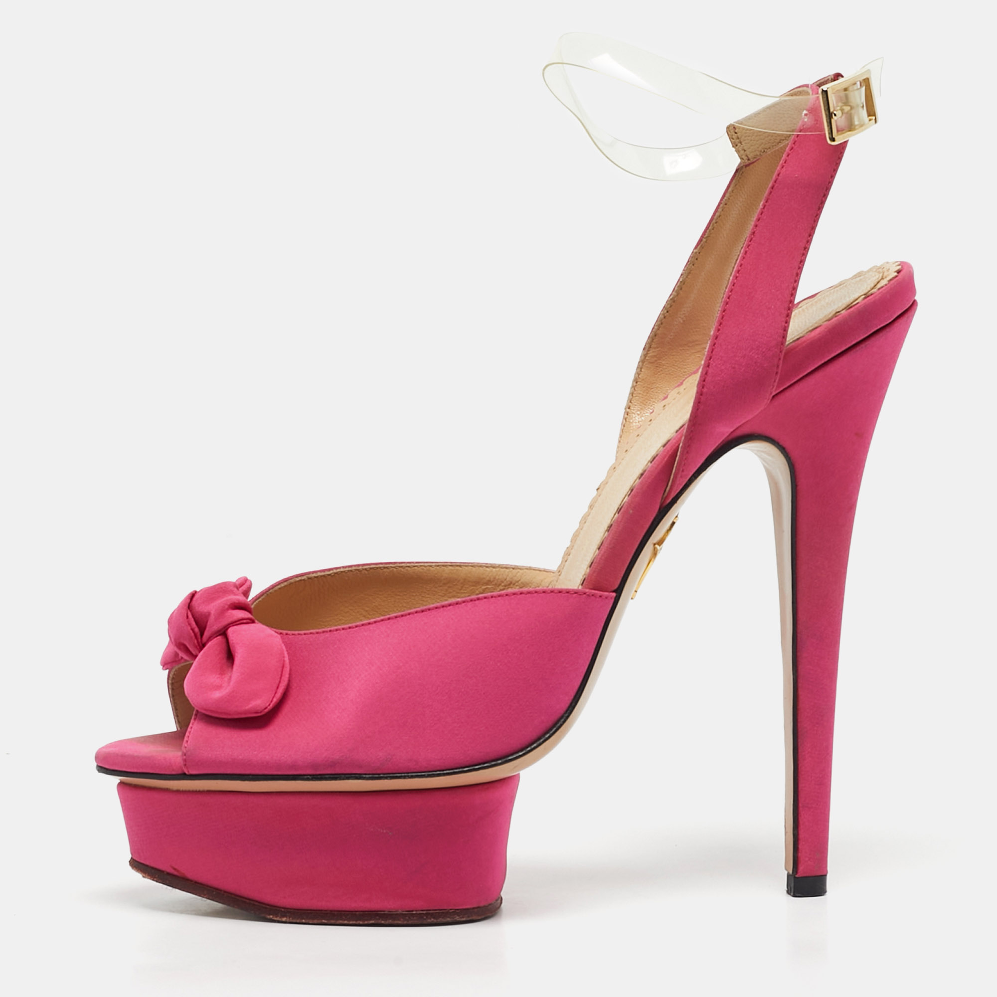 

Charlotte Olympia Pink Satin Serena Ankle Strap Sandals Size