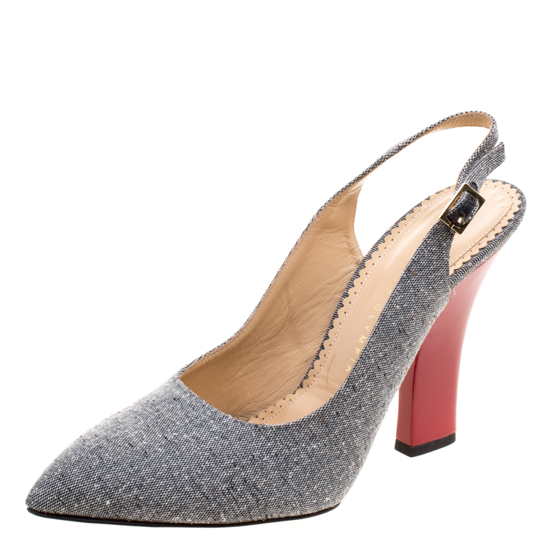 مملوكة مسبقًا صندل شارلوت أوليمبيا فتحة كعب مقدمة مدببة كانفاس مونوكروم مقاس 40