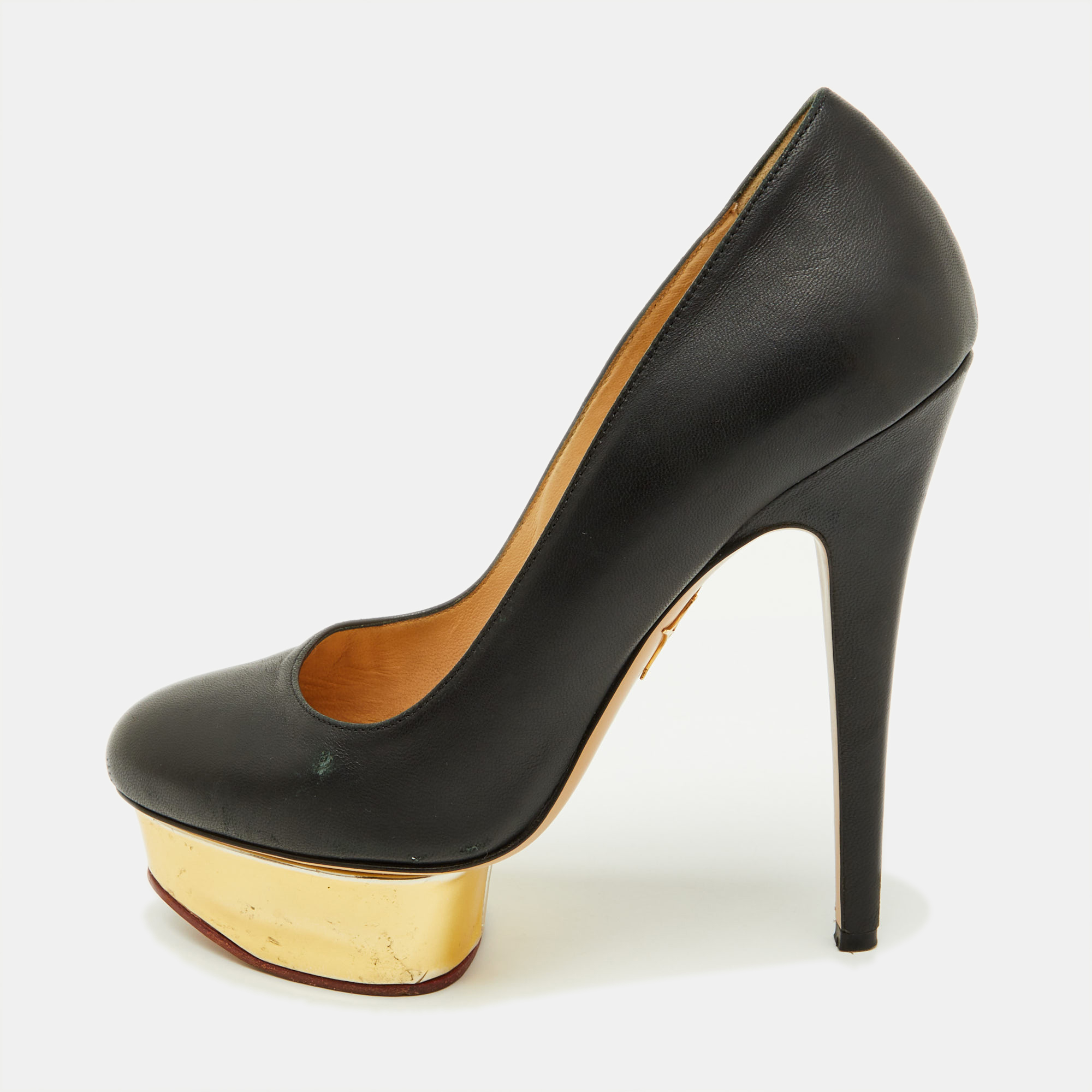 Pre-owned Charlotte Olympia Black Leather Dolly Platform Pumps Size 37