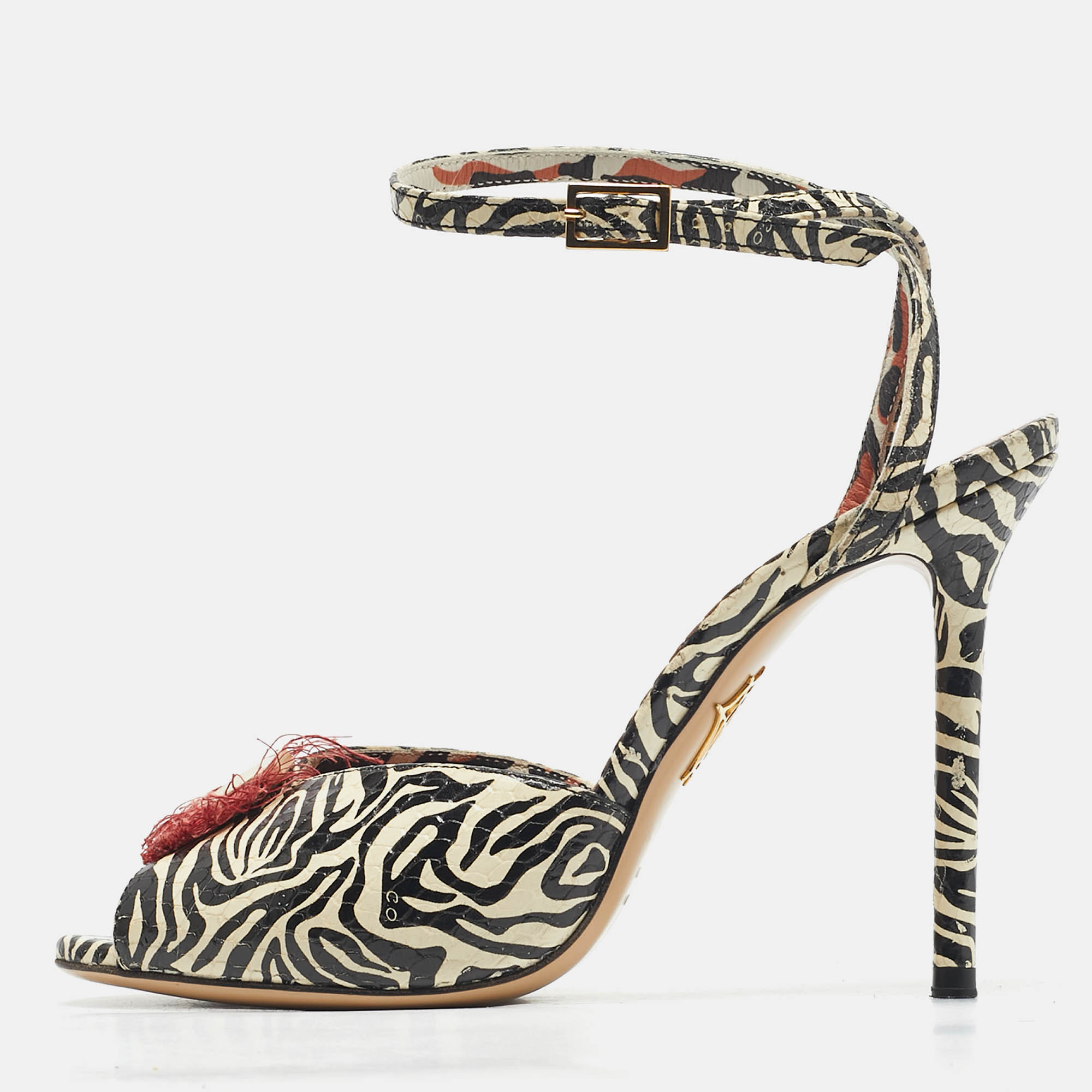 Pre-owned Charlotte Olympia White Snakeskin Embossed Leather Izzy Gone Wild Peep Toe Pumps Size 36