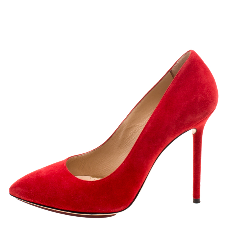 

Charlotte Olympia Red Suede Monroe Pointed Toe Pumps Size