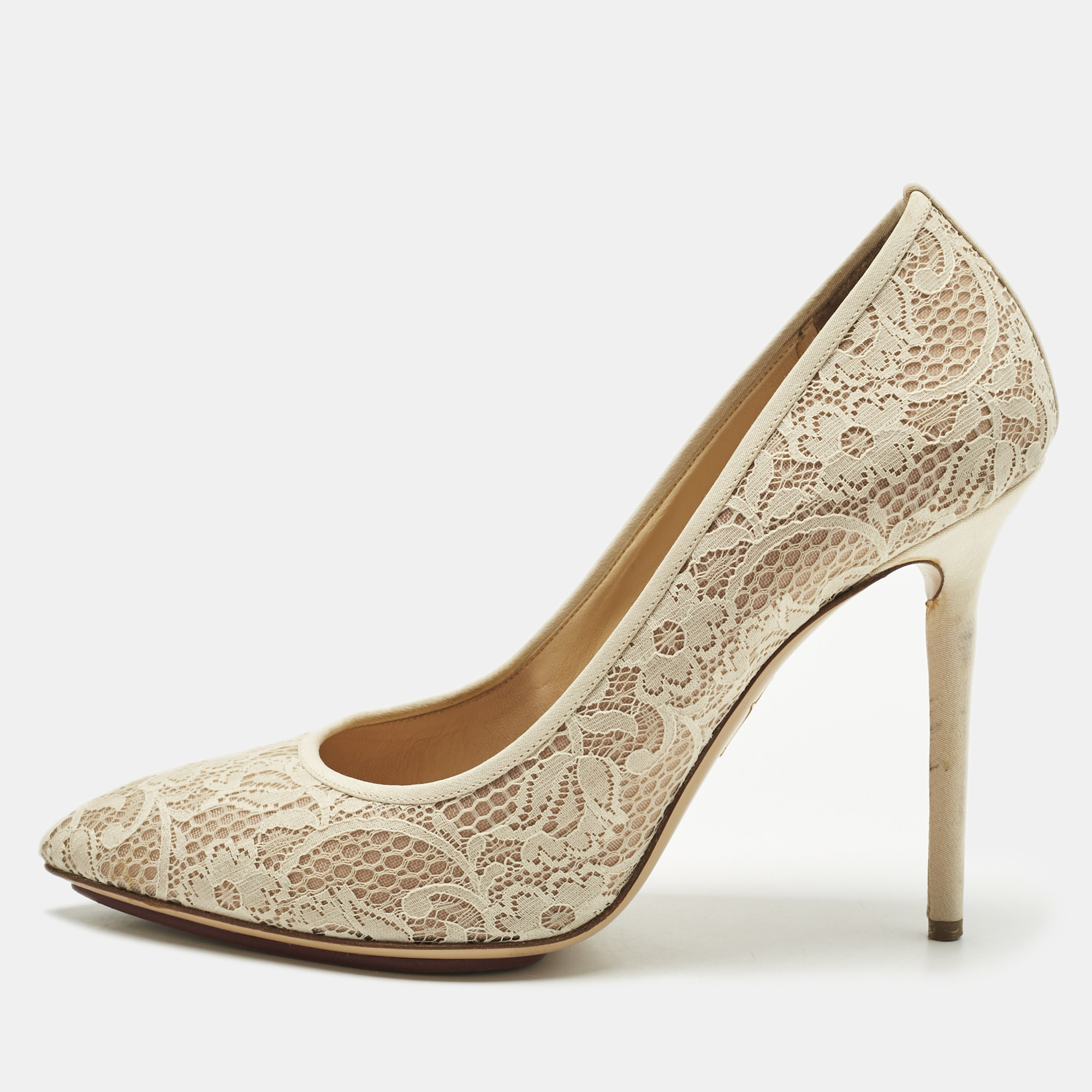 

Charlotte Olympia Beige Lace and Mesh Monroe Pointed Toe Pumps Size