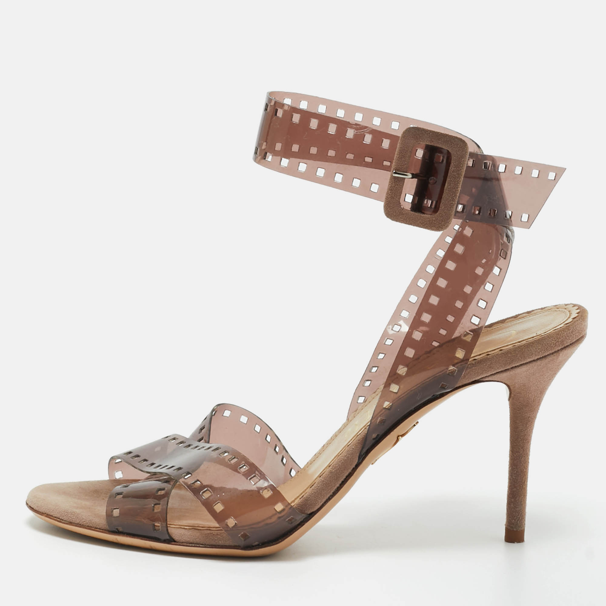

Charlotte Olympia Brown PVC and Suede Take 85 Film Strap Sandals Size