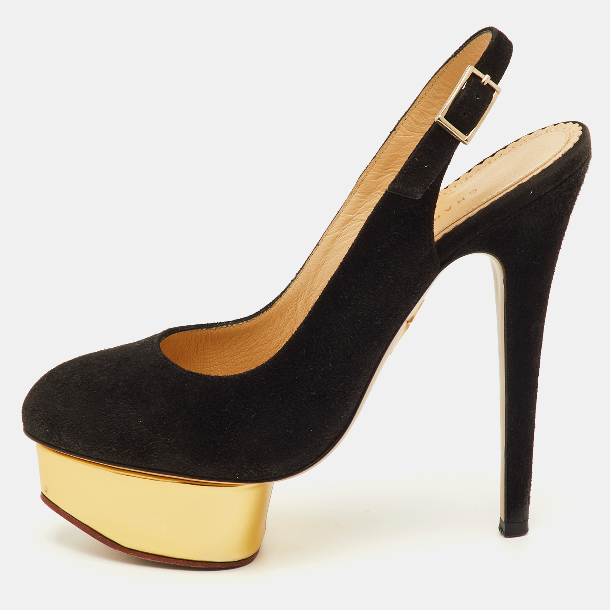 Pre-owned Charlotte Olympia Dolly Size 36.5 Black Suede Platform Pumps