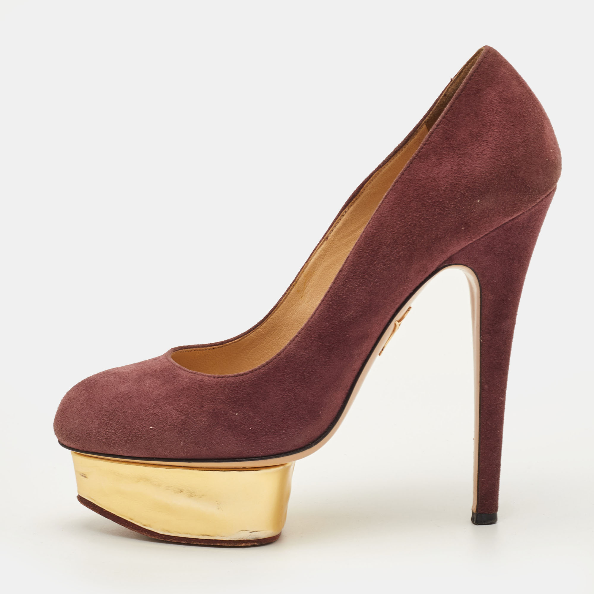 

Charlotte Olympia Dolly Size  Burgundy Suede Platform Pumps