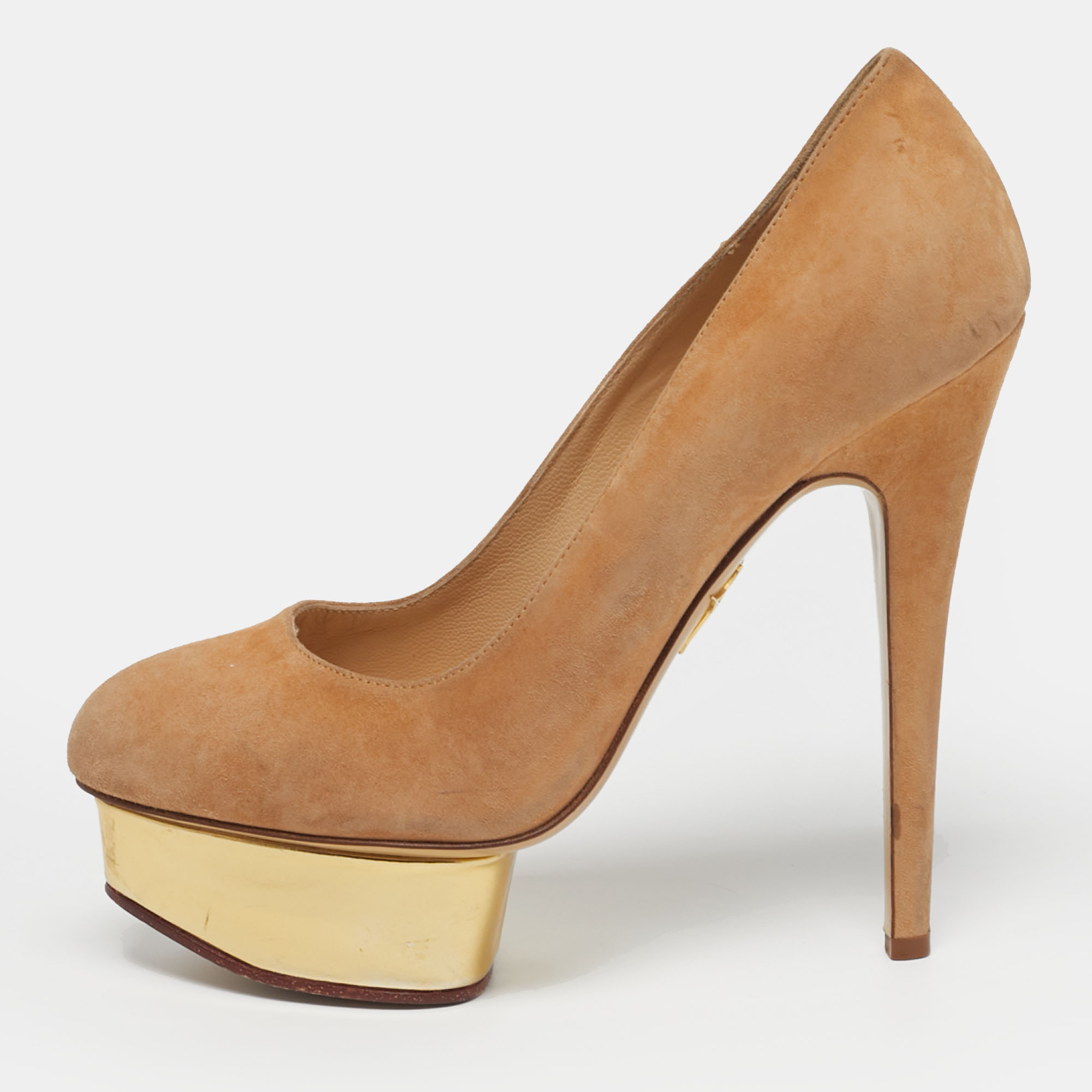 

Charlotte Olympia Dolly Size  Beige Suede Platform Pumps