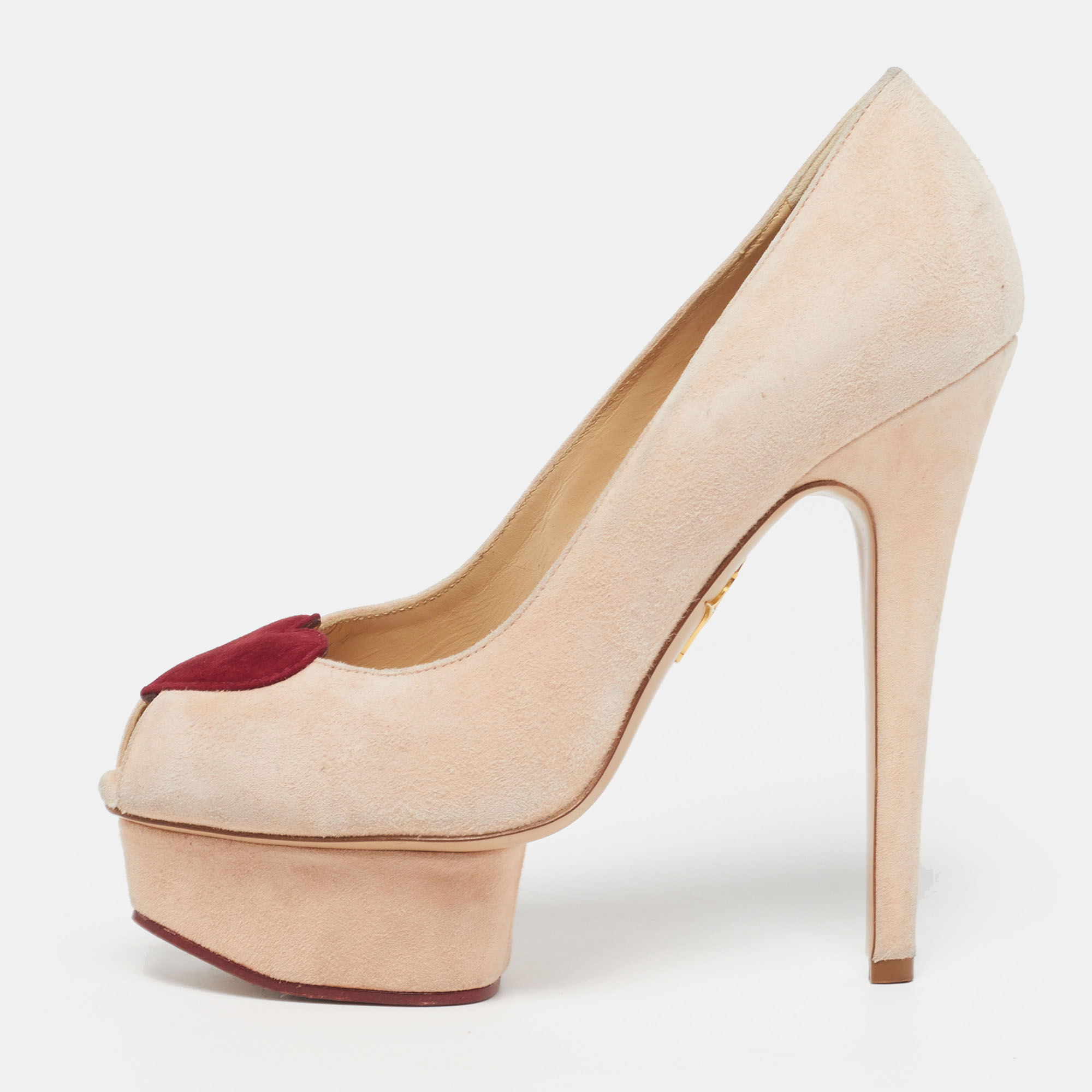

Charlotte Olympia Dolly Size  Beige Suede Platform Pumps