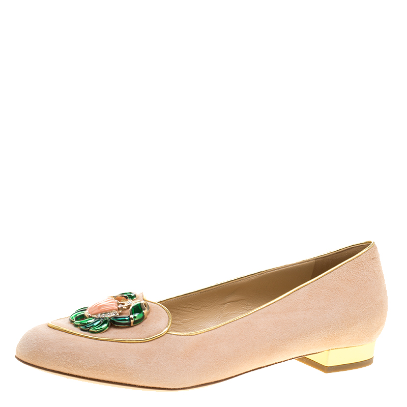 Pre Owned حذاء فلات باليه شارلوت أولمبيا ذكرى ميلاد زودياك كانسر سويدي وردي فاتح مقاس 40