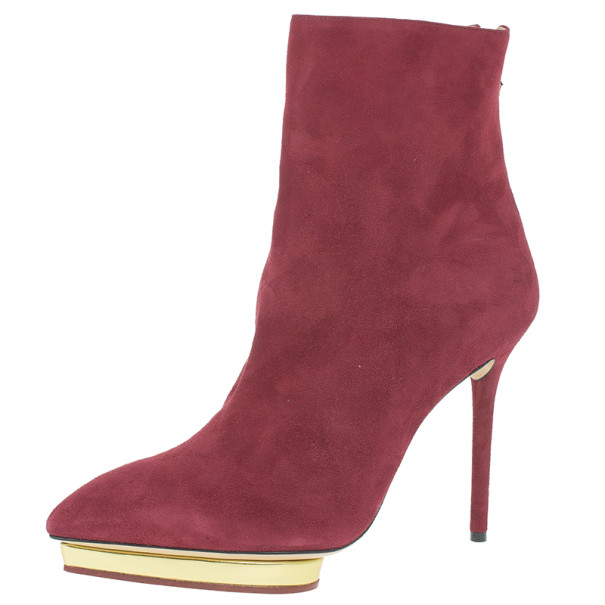 Pre Owned Charlotte Olympia Red Suede Deborah Platform Ankle Boots Size 40