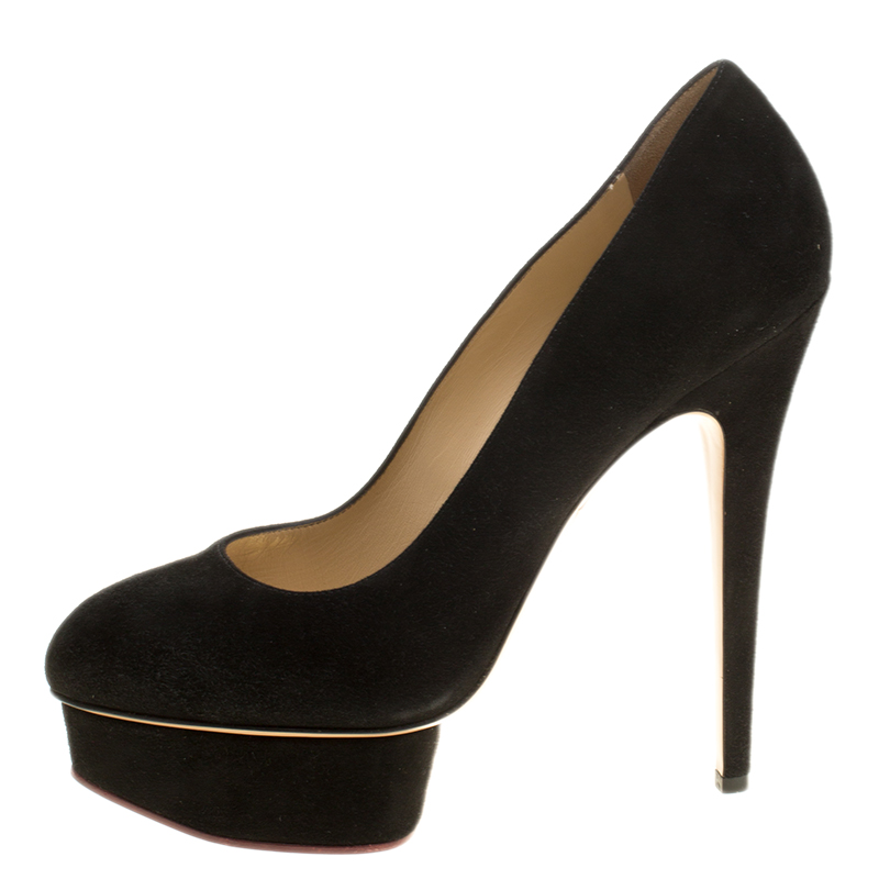 

Charlotte Olympia Black Suede Dolly Platform Pumps Size