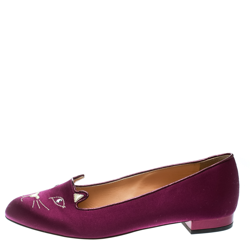 

Charlotte Olympia Purple Satin Kitty Flats Size