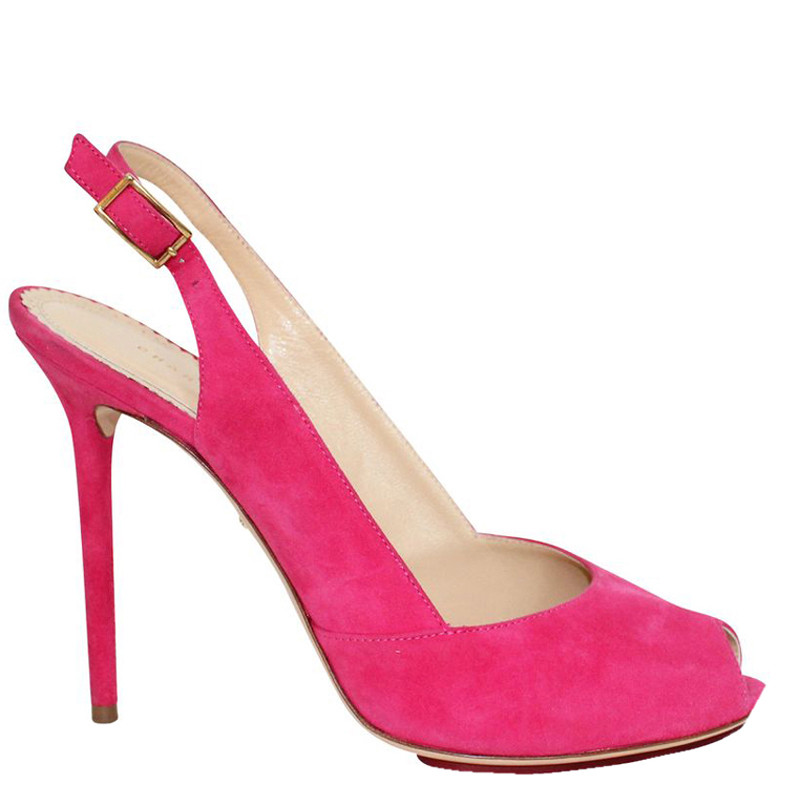 Pre-owned Charlotte Olympia Pink Suede Peep Toe Pumps Size 40