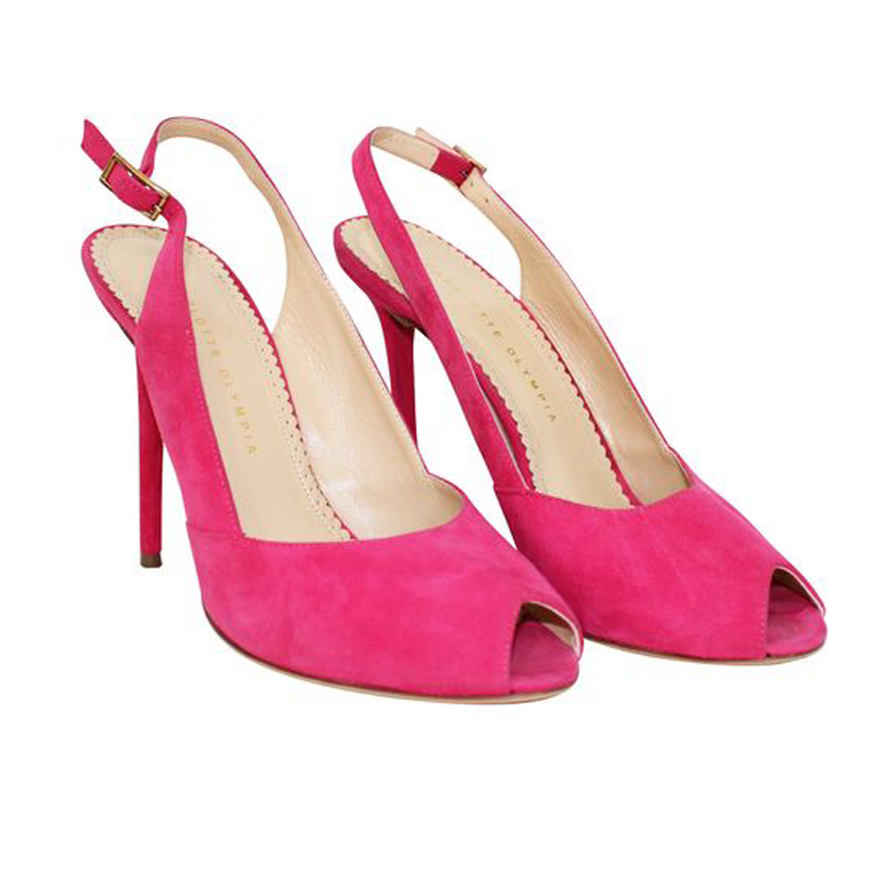 

Charlotte Olympia Pink Suede Peep Toe Pumps Size