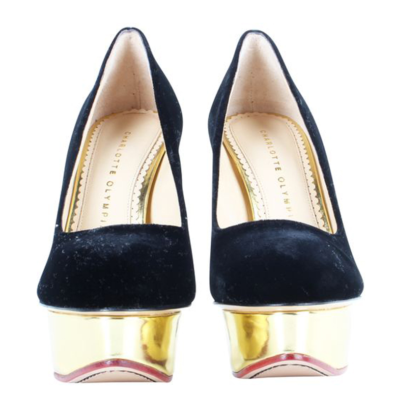 

Charlotte Olympia black Suede Dolly Platform Pumps Size