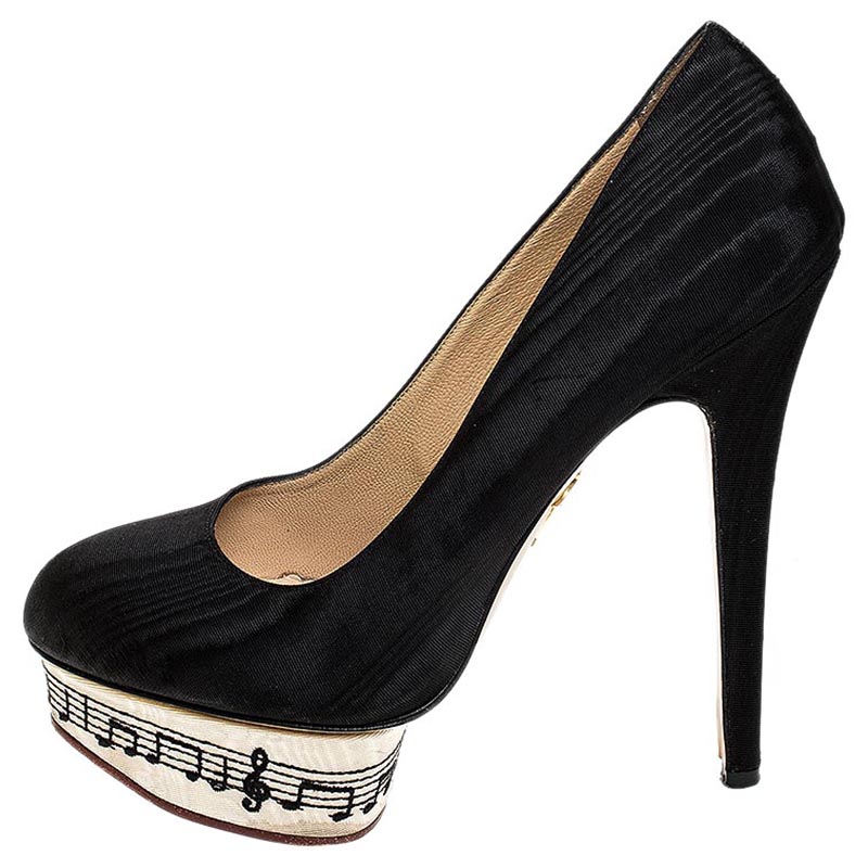 

Charlotte Olympia Black Grosgrain Fabric Dolly Platform Pumps Size