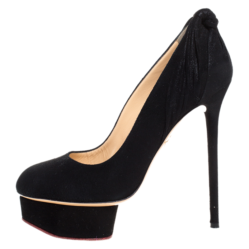 

Charlotte Olympia Black Suede Eccentric Josephine Platform Pumps Size