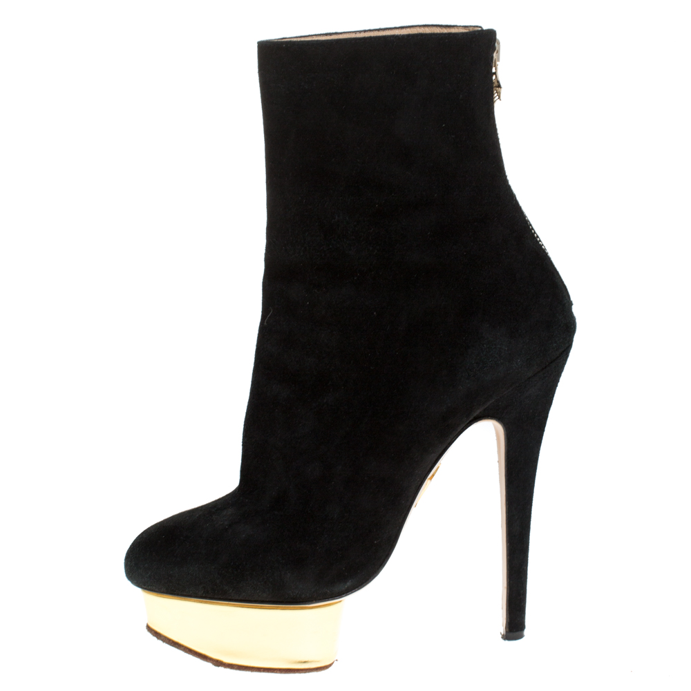 

Charlotte Olympia Black Suede Lucinda Platform Ankle Boots Size