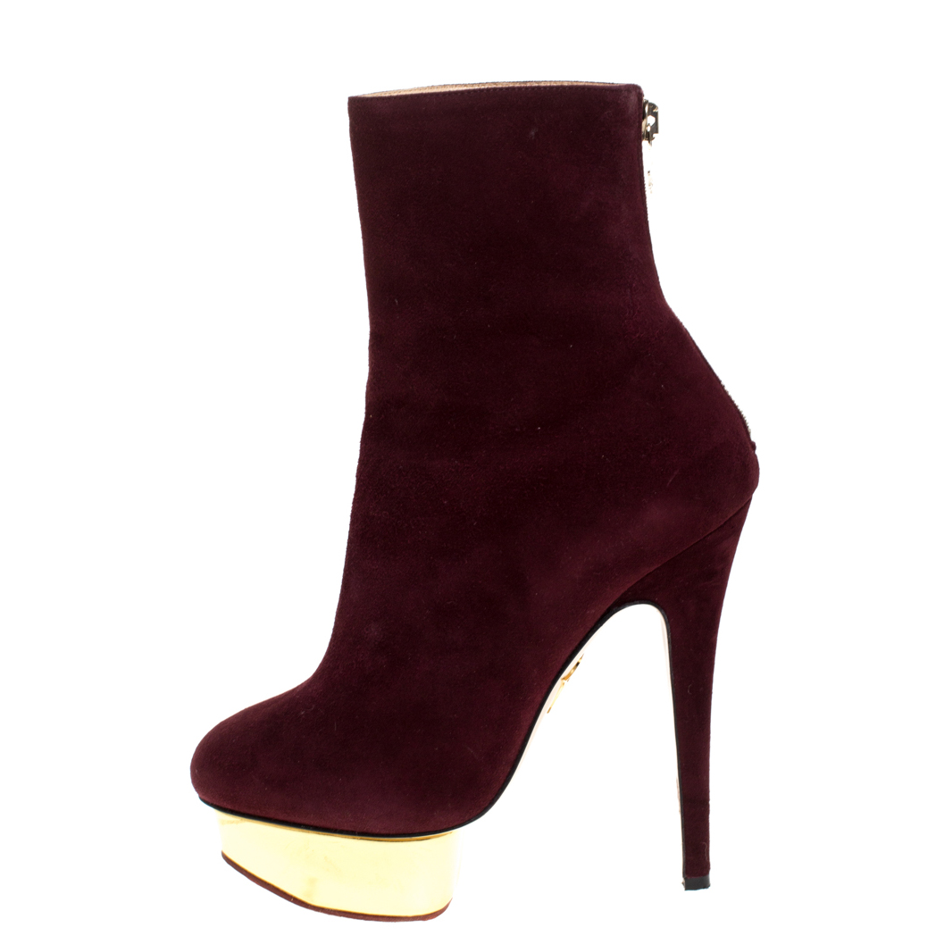 

Charlotte Olympia Aubergine/Gold Suede And Leather Lucinda Platform Ankle Boots Size, Burgundy