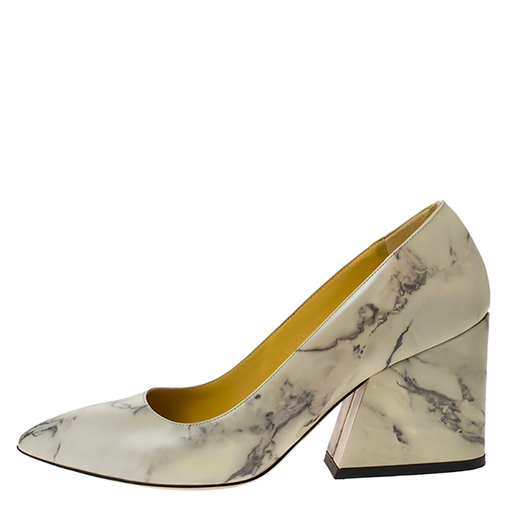 

Charlotte Olympia Cream Marble Print Leather Mabel Pumps Size