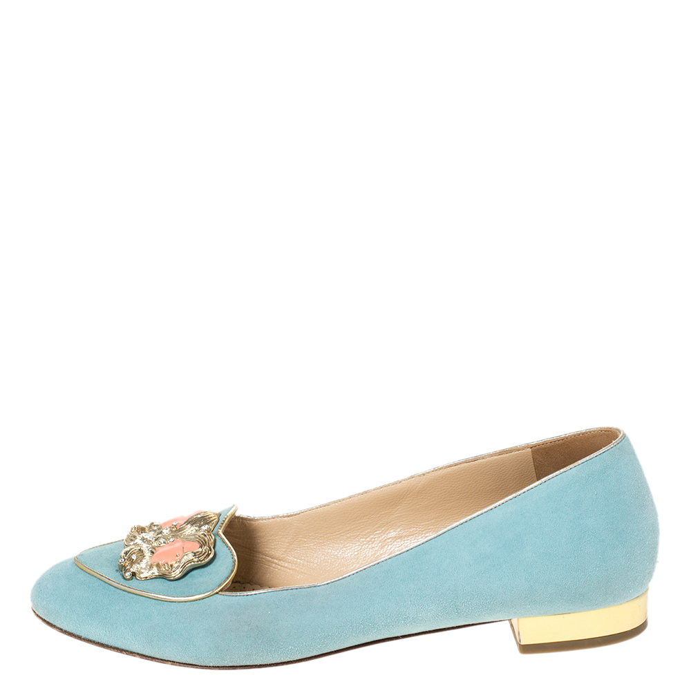 

Charlotte Olympia Blue Suede Birthday Zodiac Gemini Ballet Flats Size