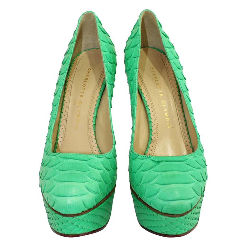 

Charlotte Olympia Green Python Priscilla Platform Pumps Size EU