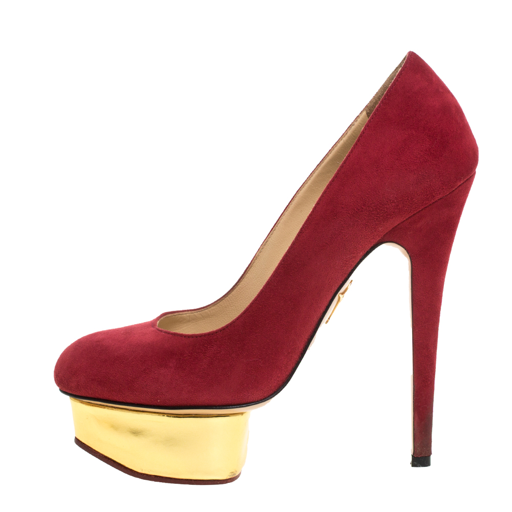 

Charlotte Olympia Dark Pink Suede Dolly Platform Pumps Size