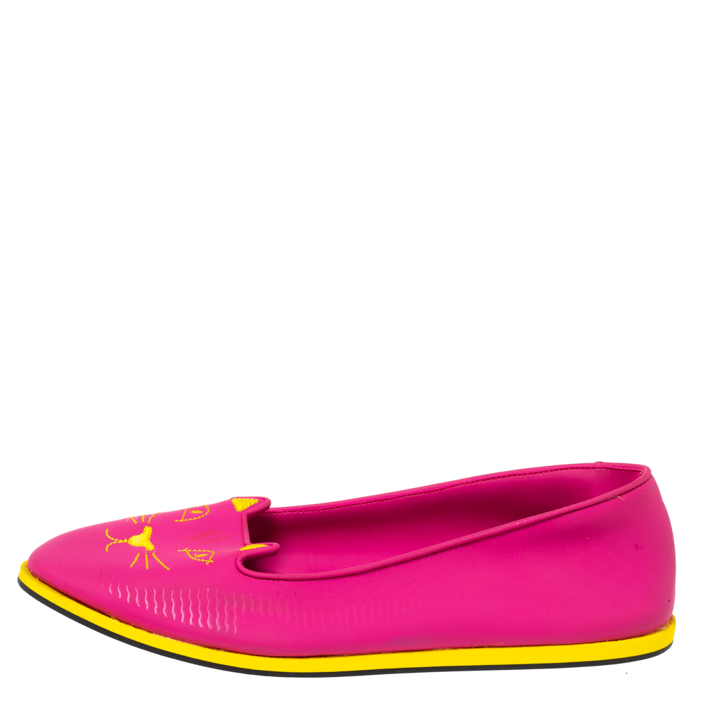 

Charlotte Olympia Pink Rubber Kitty Flats Size