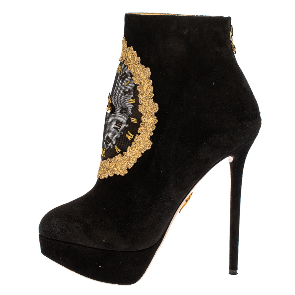 

Charlotte Olympia Black Suede On Time Platform Ankle Boots Size
