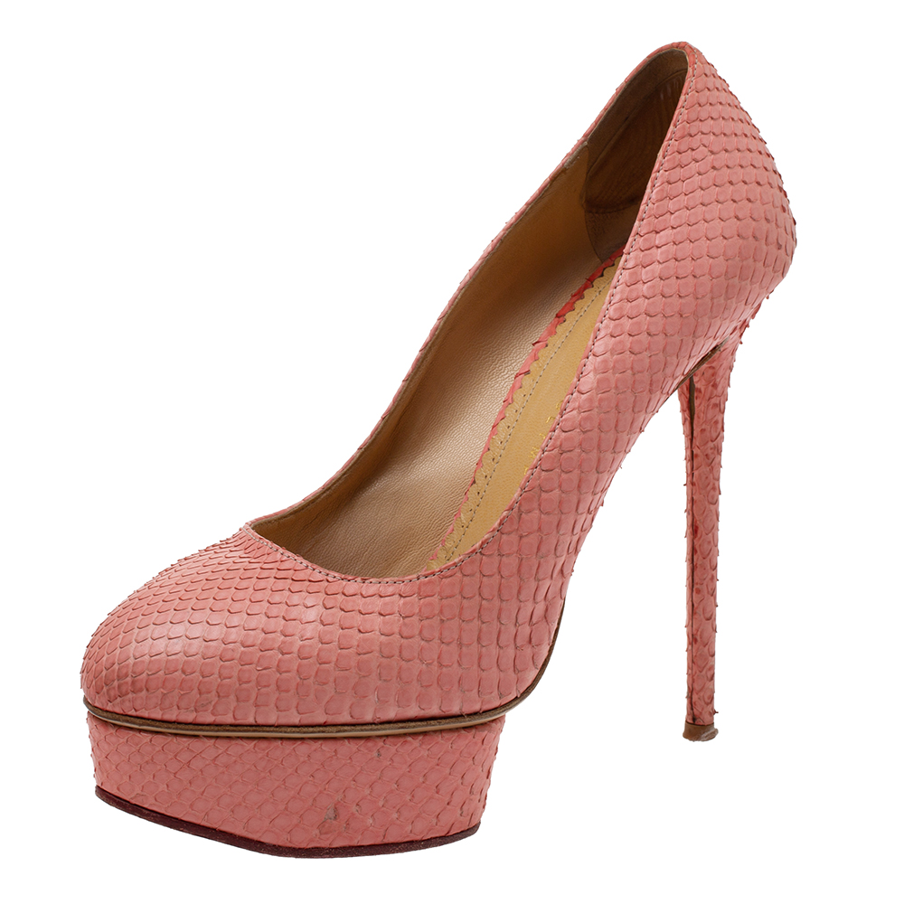 

Charlotte Olympia Coral Red Python Dolly Platform Pumps Size 39
