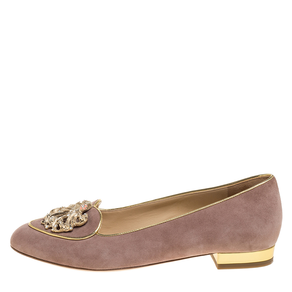 

Charlotte Olympia Beige Suede Birthday Zodiac Virgo Ballet Flats Size