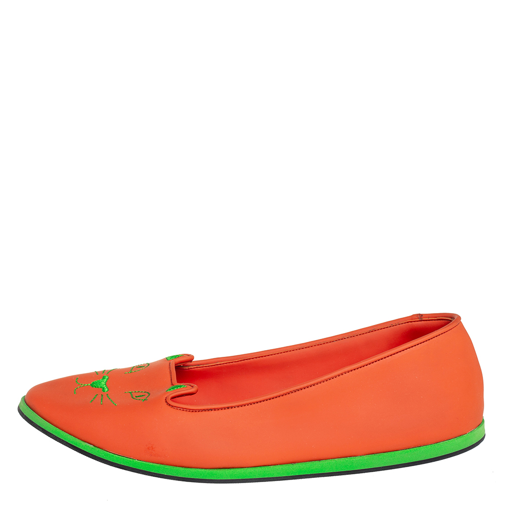 

Charlotte Olympia Orange Rubber Kitty Flats Size