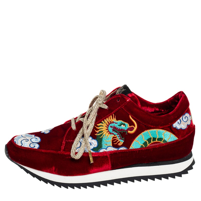

Charlotte Olympia Red Velvet Dragon Sneakers Size