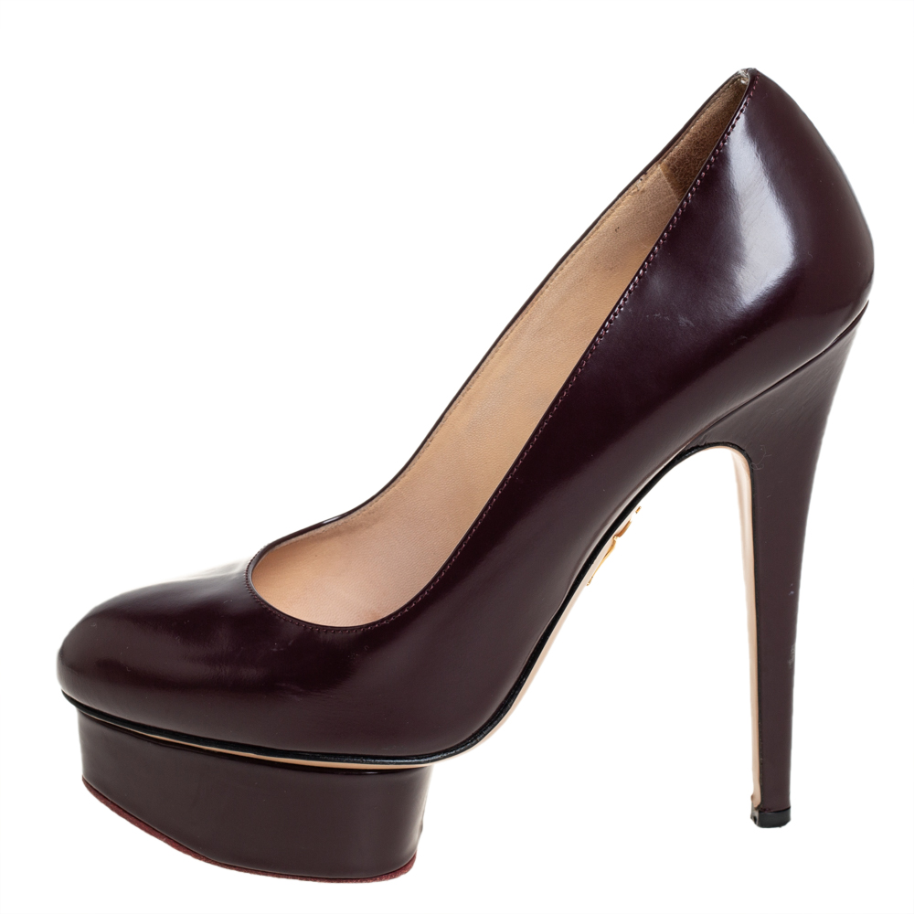 

Charlotte Olympia Burgundy Leather Dolly Platform Pumps Size