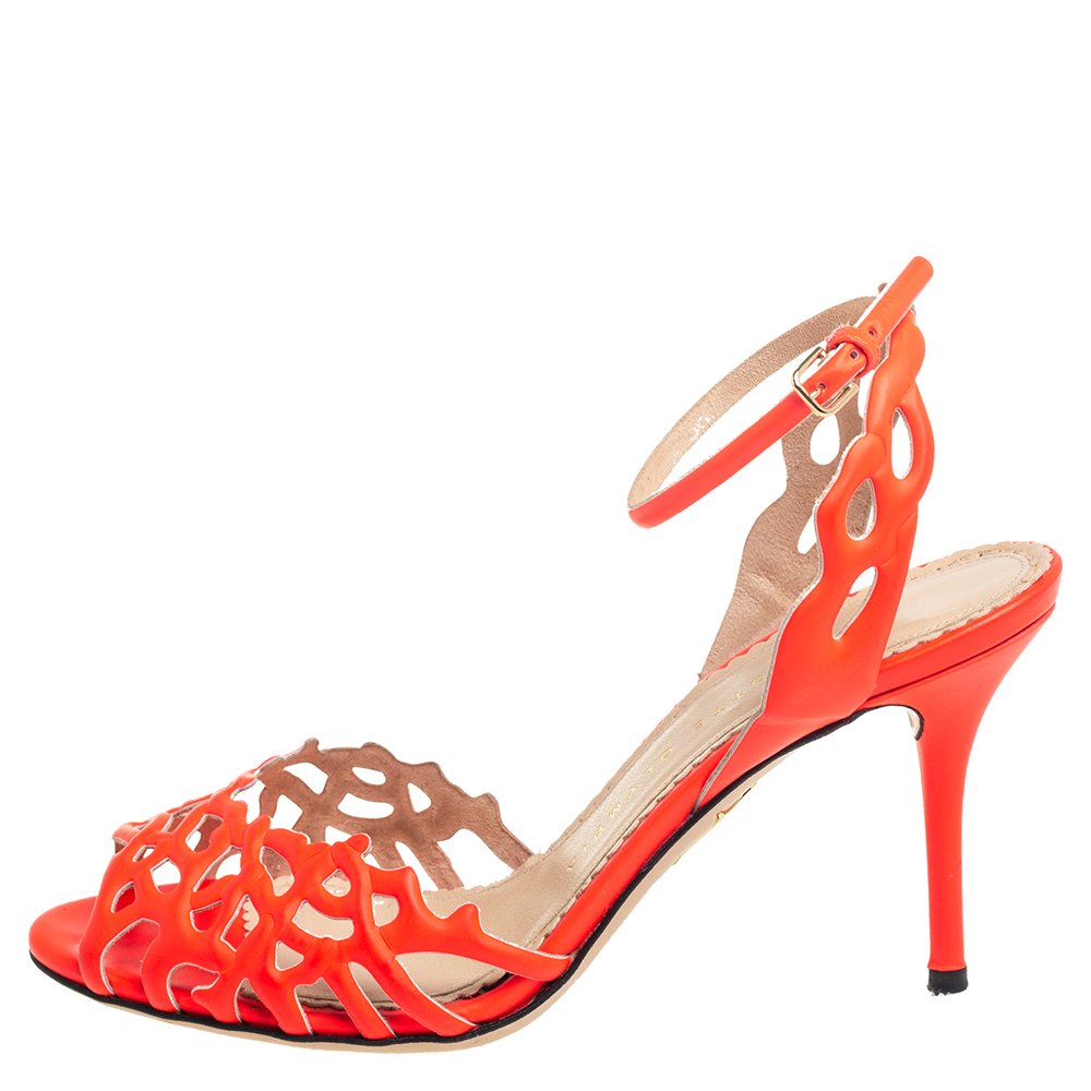 

Charlotte Olympia Orange Leather Ankle Strap Sandals Size