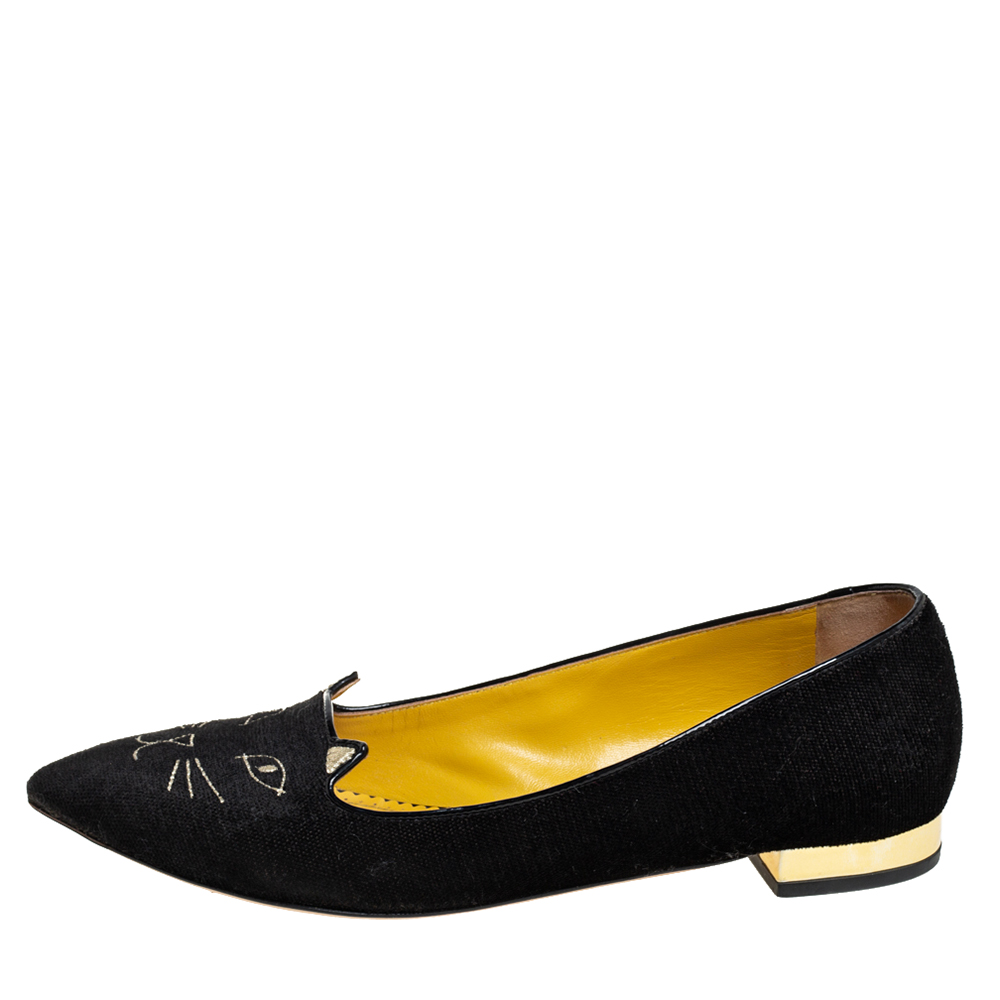 

Charlotte Olympia Black Suede Kitty Flats Size