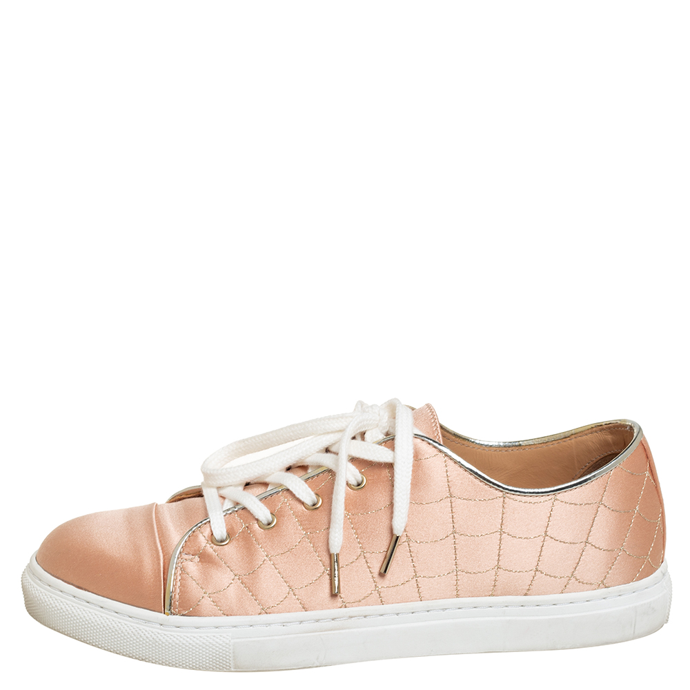 

Charlotte Olympia Beige Satin Low Top Sneakers Size