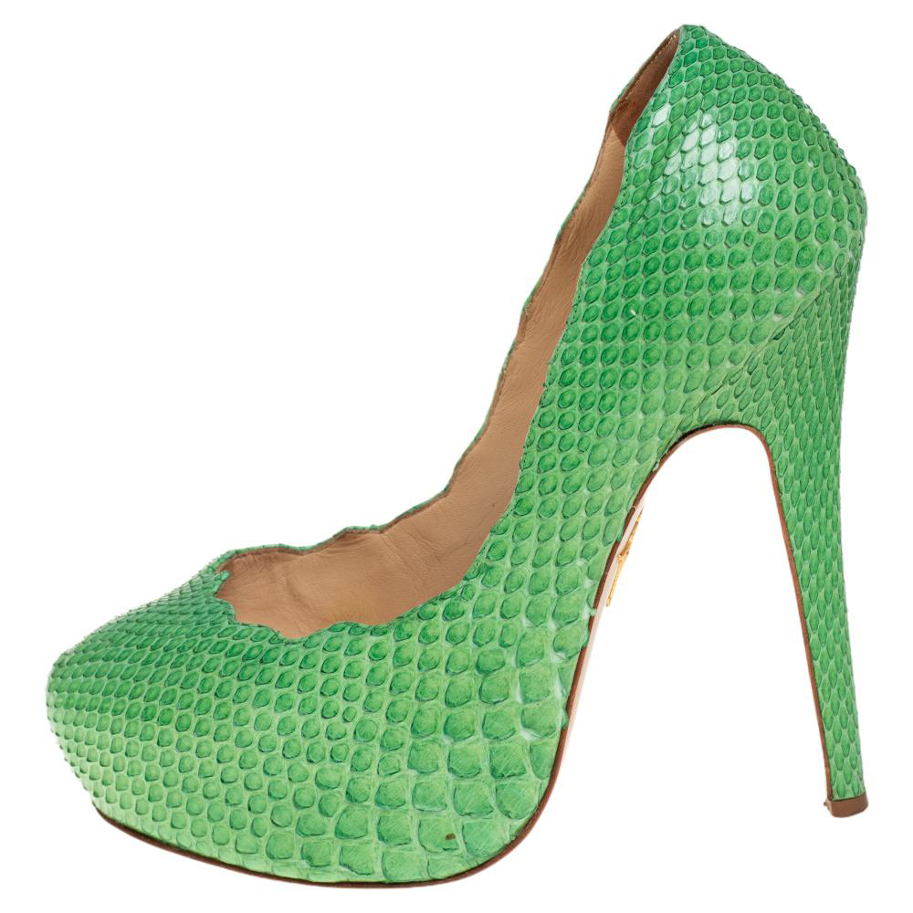 

Charlotte Olympia Green Python Leather Platform Pumps Size