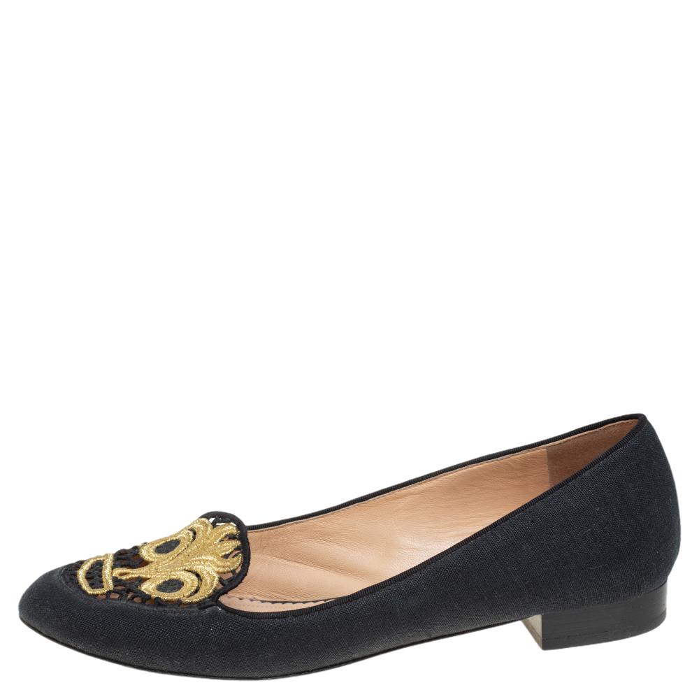 

Charlotte Olympia Black Canvas Ballet Flat Size