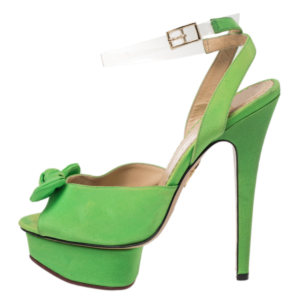 

Charlotte Olympia Green Fabric Knot Platform Ankle Strap Sandals Size